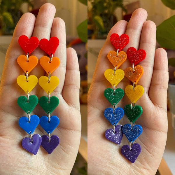 Solid Rainbow Heart Dangle Earrings